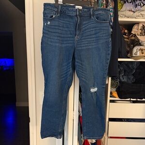 Classic Blue Distressed Mid Rise Cropped Relaxed Skinny Jeans